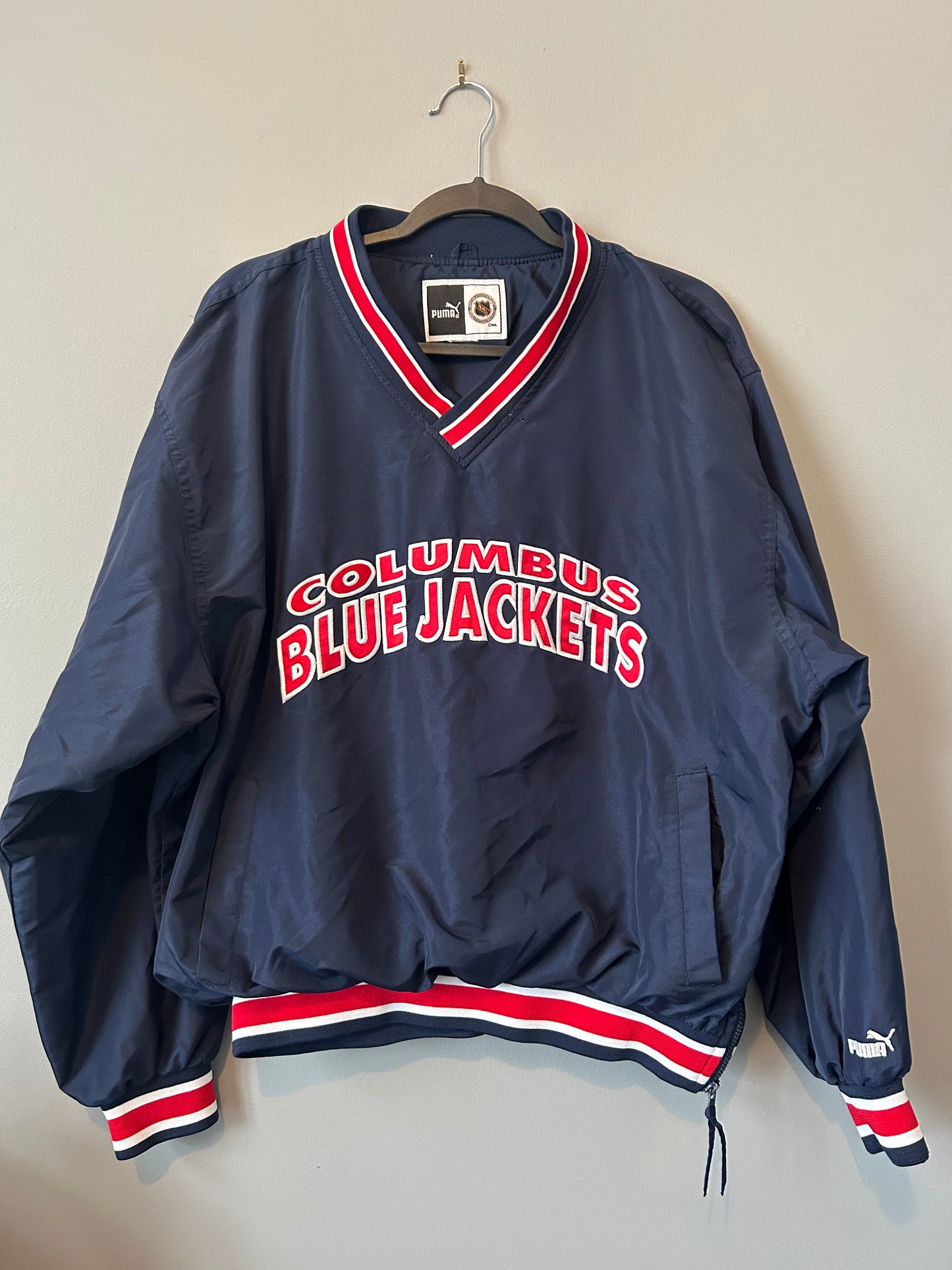 Vintage NHL PUMA COLUMBUS BLUE JACKETS Windbreaker Pullover Jacket Size M