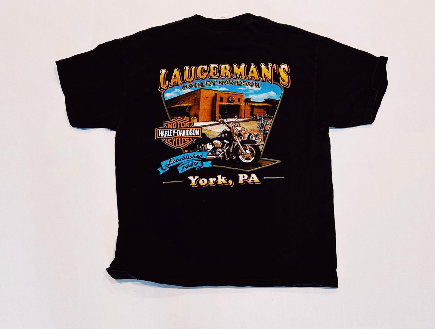 2004 HARLEY DAVIDSON MOTORCYCLES York Pennsylvania Laugerman's Biker Graphic Tee Size L