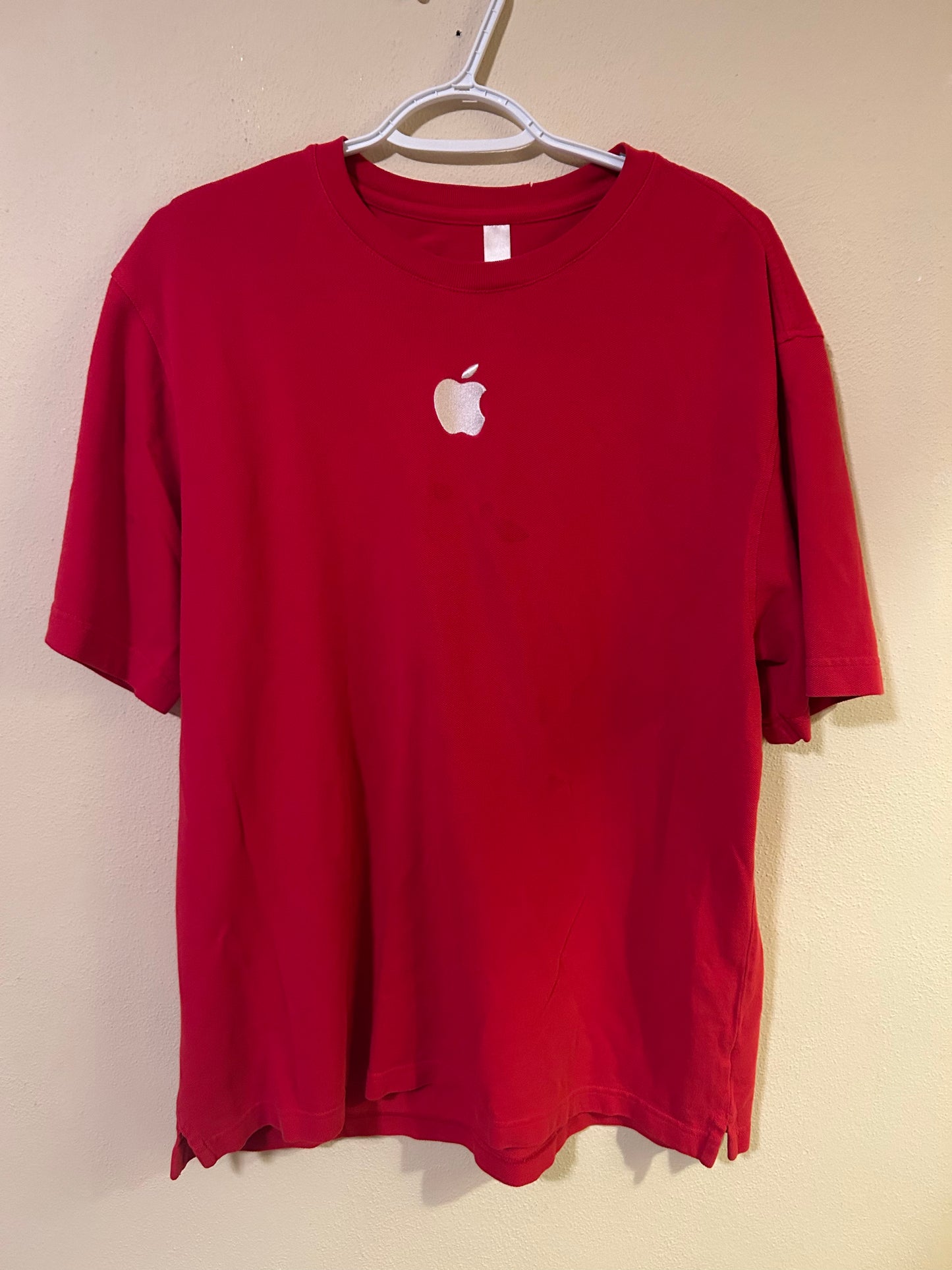 Vintage APPLE Red Employee Embroidered Shirt Size XL