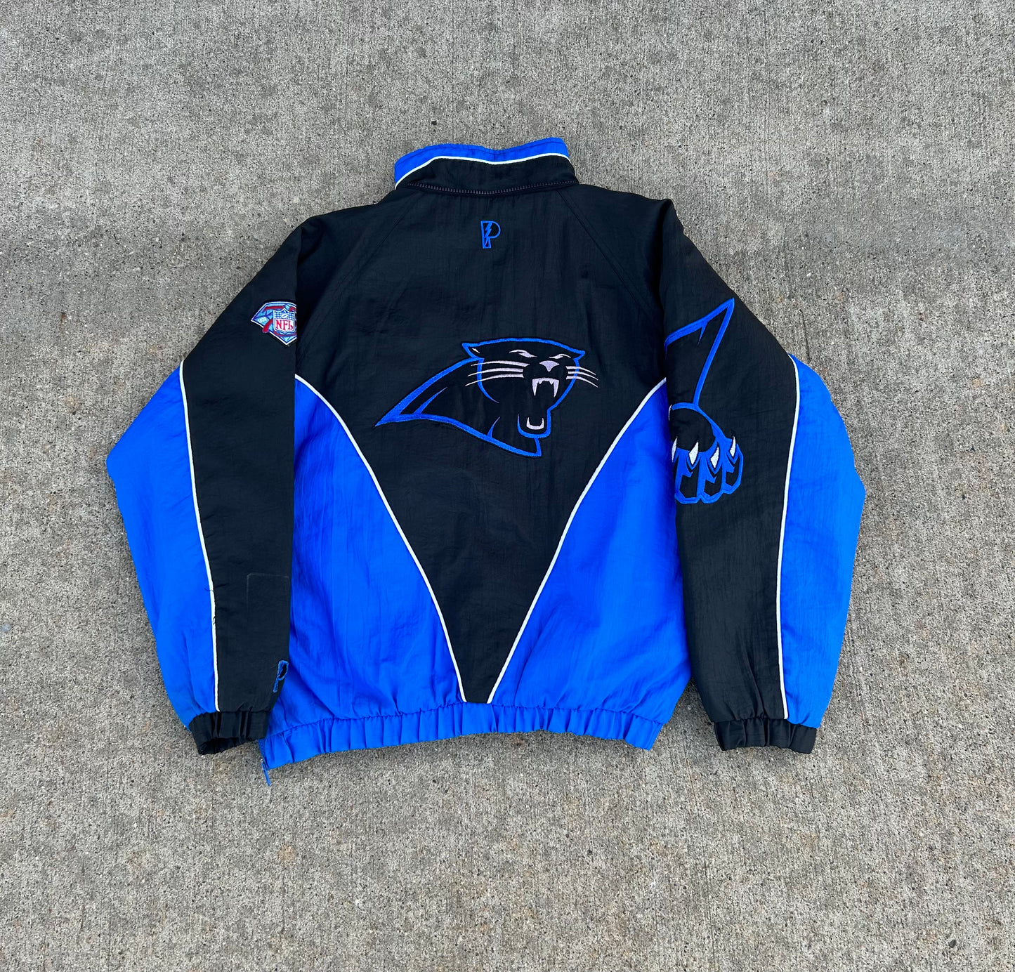 Vintage Pro Player NFL Carolina Panthers Windbreaker Quarter Zip Puffer Jacket Size XL