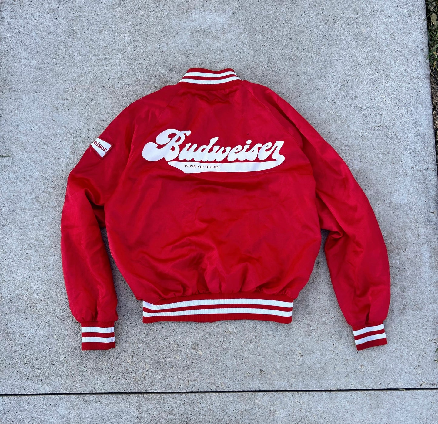 Vintage 70's BUDWEISER King of Beers Satin Varsity Bomber Jacket Size L