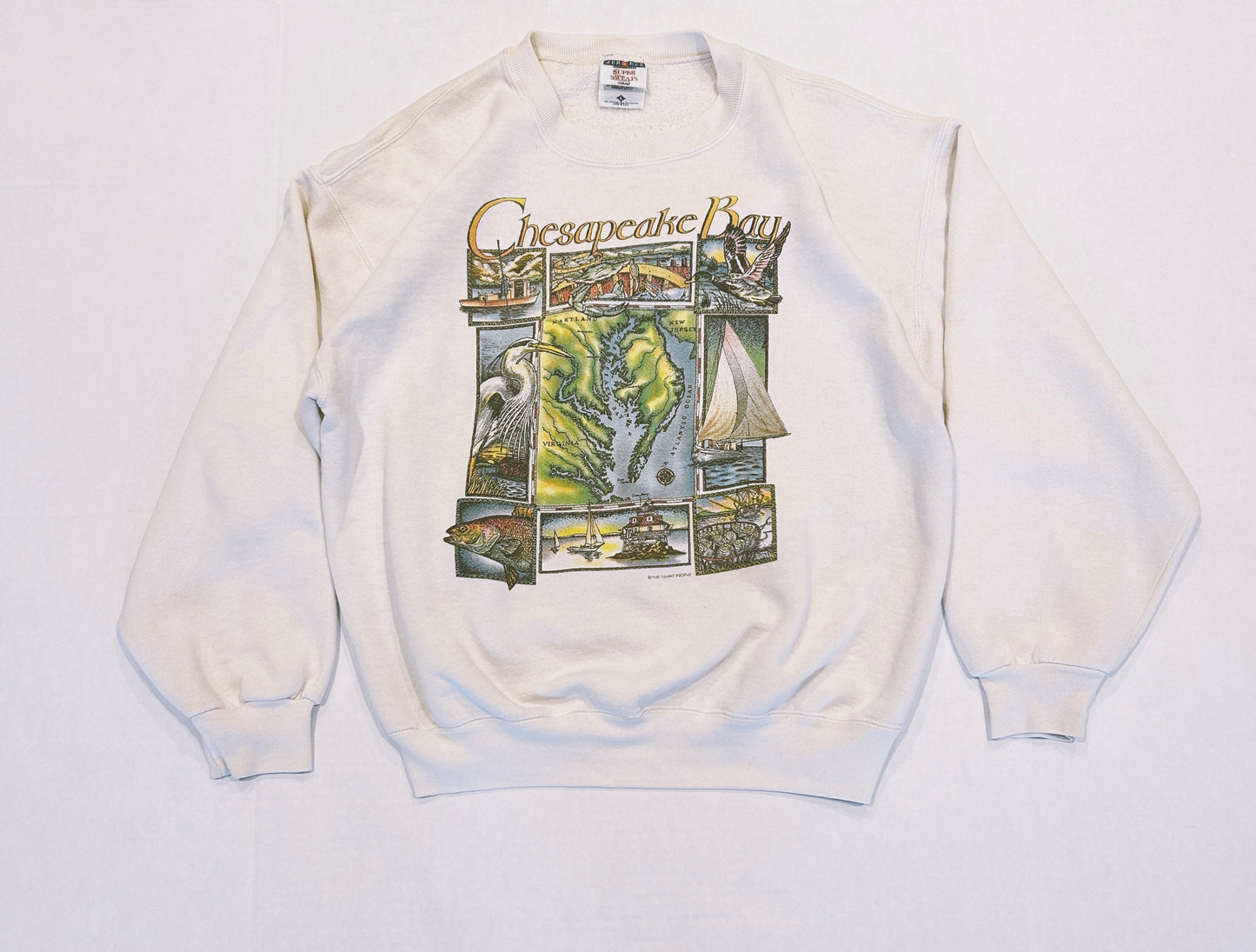 Vintage 90's CHESAPEAKE BAY Map Crewneck Sweatshirt Size L