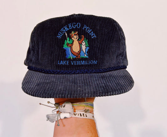 Vintage Imperial Headwear MUSKEGO POINT Lake Vermilion Corduroy Rope Trucker Leather Strap Adjustable Hat