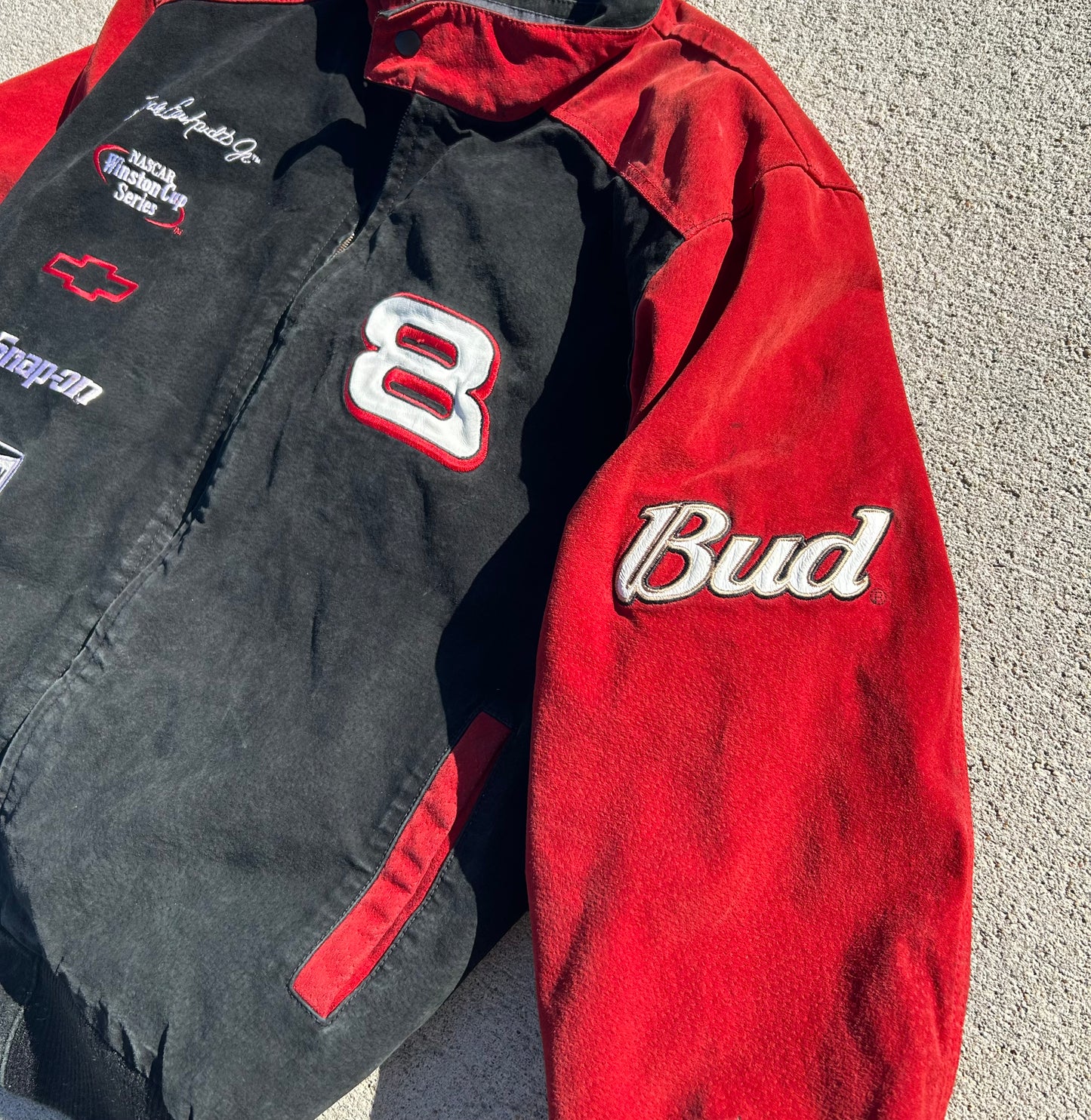 Vintage NASCAR Chase Authentics Dale Earnhardt Jr Suede Leather Bomber Racing Jacket Size M (Fit's Big)