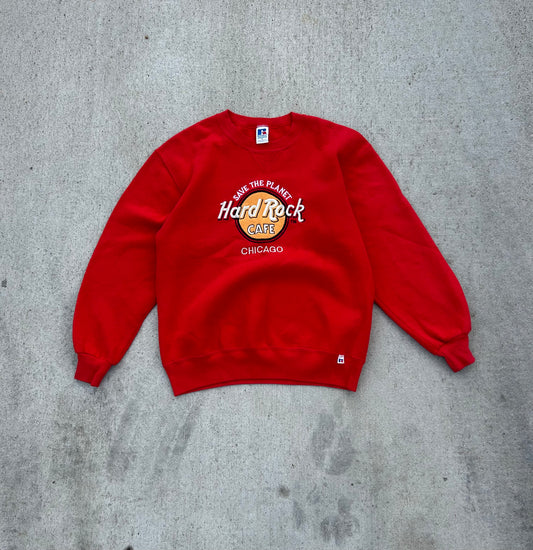 Vintage Russell Athletic HARD ROCK CAFE Chicago "Save the Planet" Embroidered Crewneck Sweatshirt