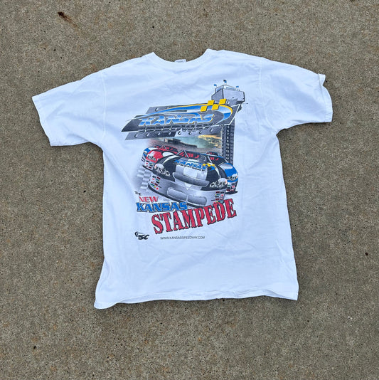 Vintage 2001 NASCAR Kansas Speedway "The New Kansas Stampede" Graphic Tee Size L