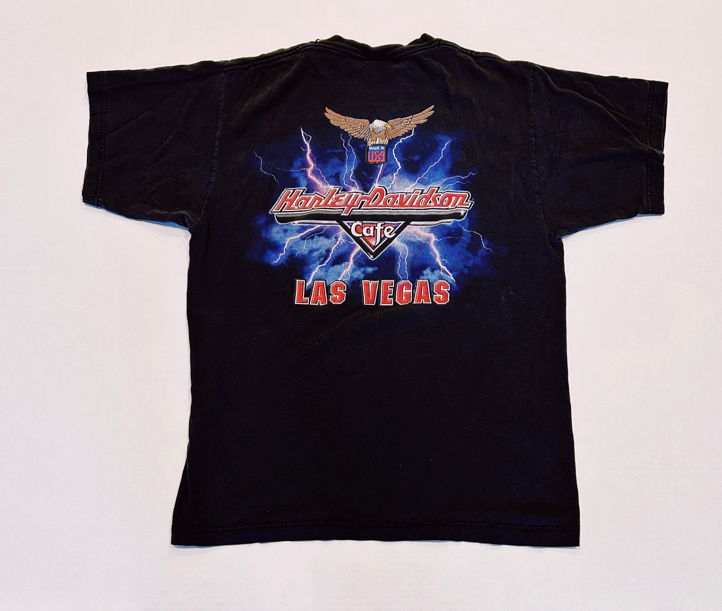 Vintage 90’s HARLEY DAVIDSON CAFE Las Vegas Nevada Lightning Graphic Tee Size L