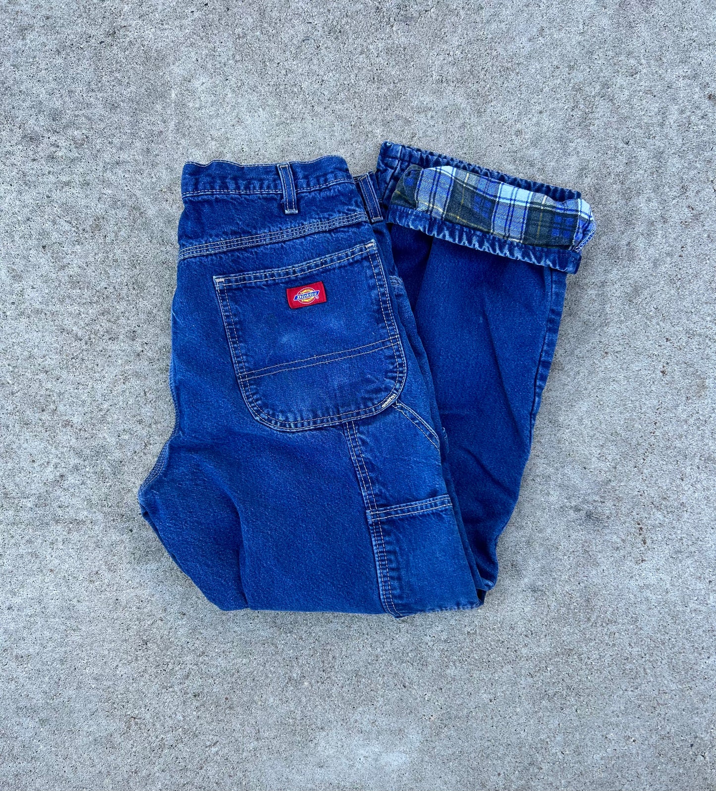 DICKIES Blue Denim Carpenter Flannel Lined Jeans Size 36x30