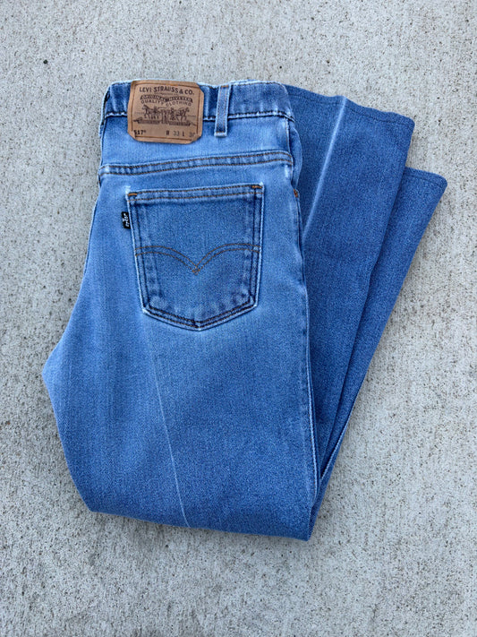 Vintage 90's LEVI 517 Black Tab Made in USA Blue Denim Jeans Size 33x30