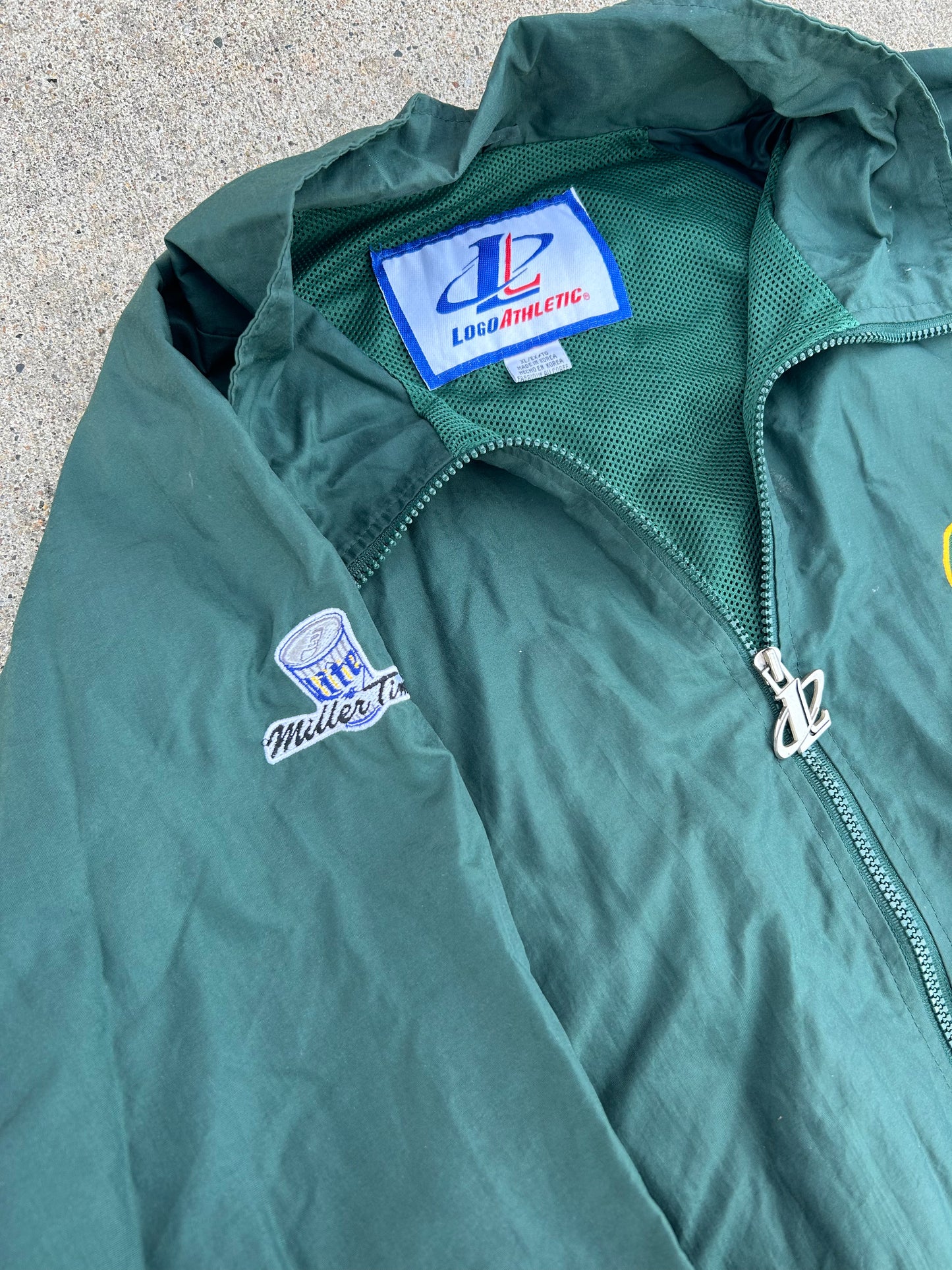 Vintage 90's Logo Athletic NFL GREEN BAY PACKERS Full Zip WIndbreaker Jacket Size XL