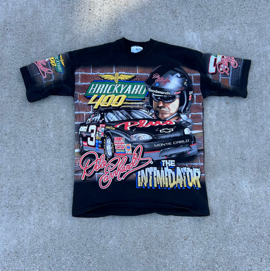 Vintage Chase Authentics 1998 NASCAR Brickyard 400 DALE EARNHARDT "THE INTIMIDATOR" Graphic All Over Racing Tee Size L