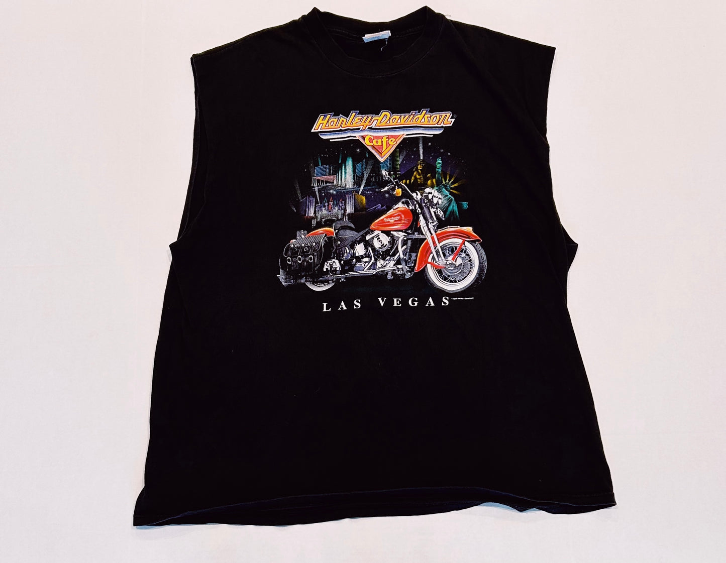 Vintage 1998 HARLEY DAVIDSON CAFE Sleeveless Las Vegas Biker Graphic Tank Top Tee Size XXL