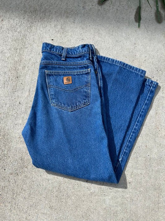 Vintage 90's CARHARTT Made in USA Blue Denim Work Jeans Size 34x30