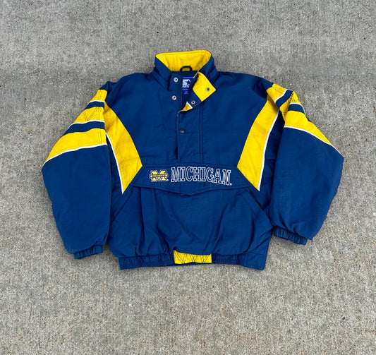 Vintage 90's MICHIGAN WOLVERINES Starter Jacket Kangaroo Pouch Size M (fits L)