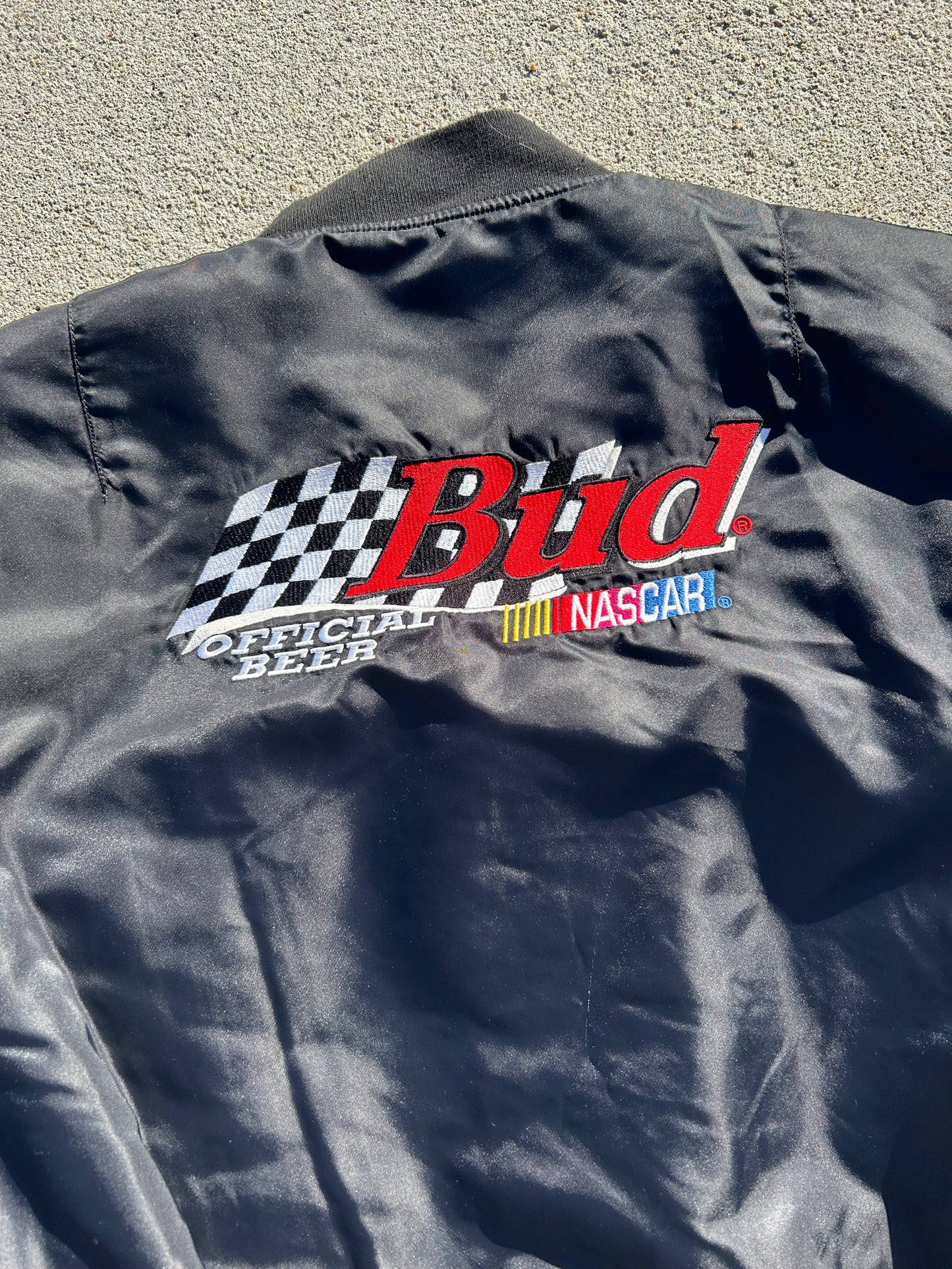 Vintage NASCAR Chase Authentics Dale Earnhardt Jr. Black Bomber Budweiser Racing Jacket Size L