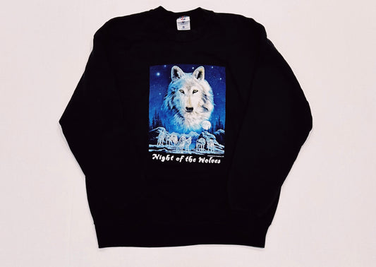 Vintage JERZEES NIGHT OF THE WOLVES Meiklejohn Graphic Animal Crewneck Sweatshirt Size XL