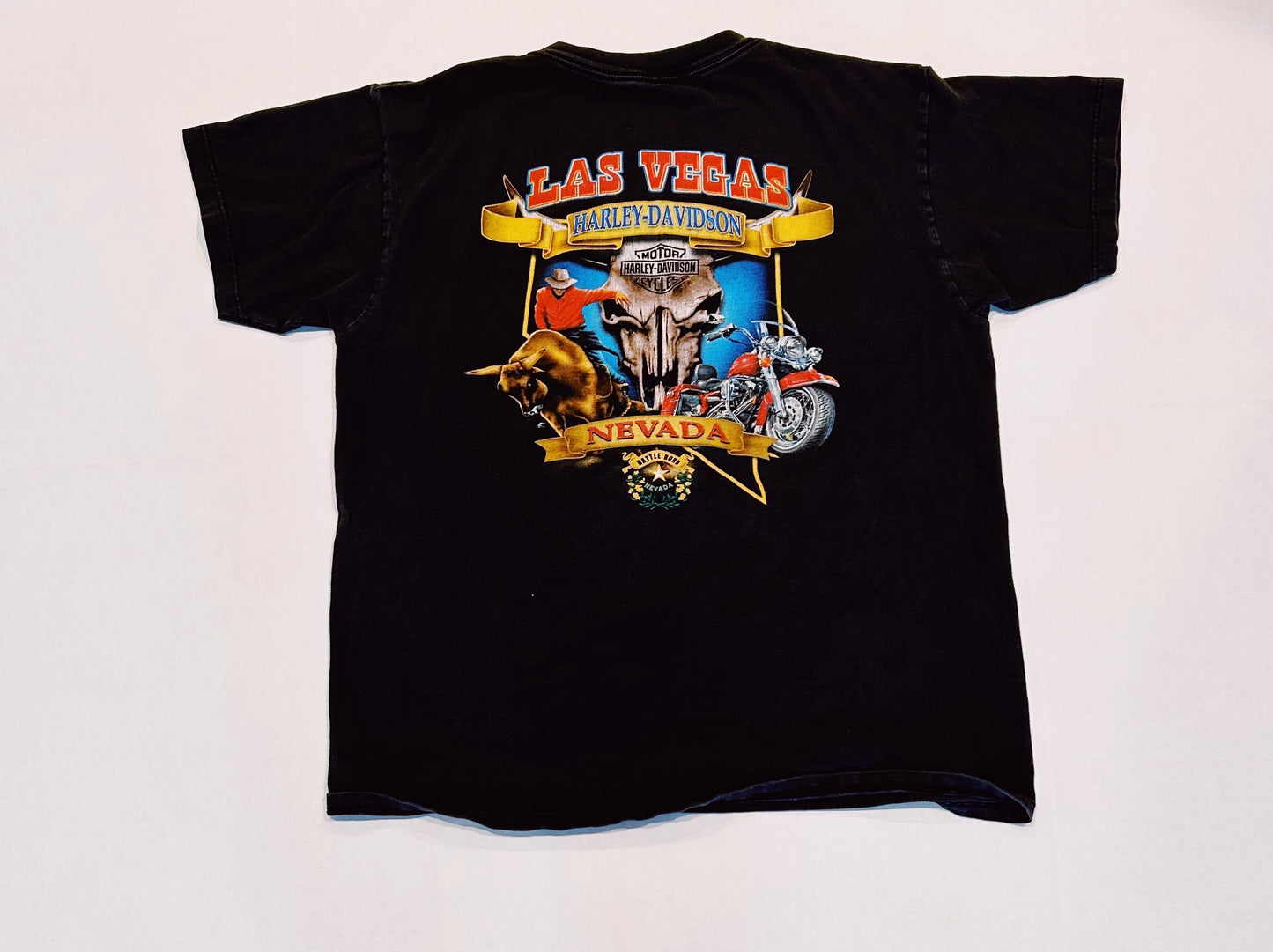 HARLEY DAVIDSON Y2K Las Vegas Rodeo Biker Graphic Tee Size XL