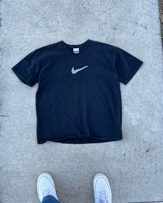 Vintage Y2K NIKE Grey Swoosh Embroidered Logo Tee Size XL