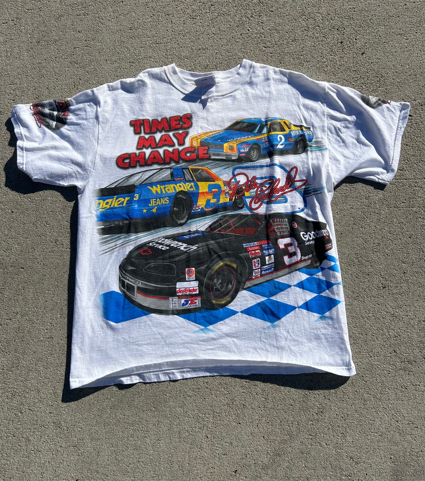 Vintage 1996 NASCAR "Times May Change" DALE EARNHARDT SR. Graphic Racing All Over Print Tee Size XL