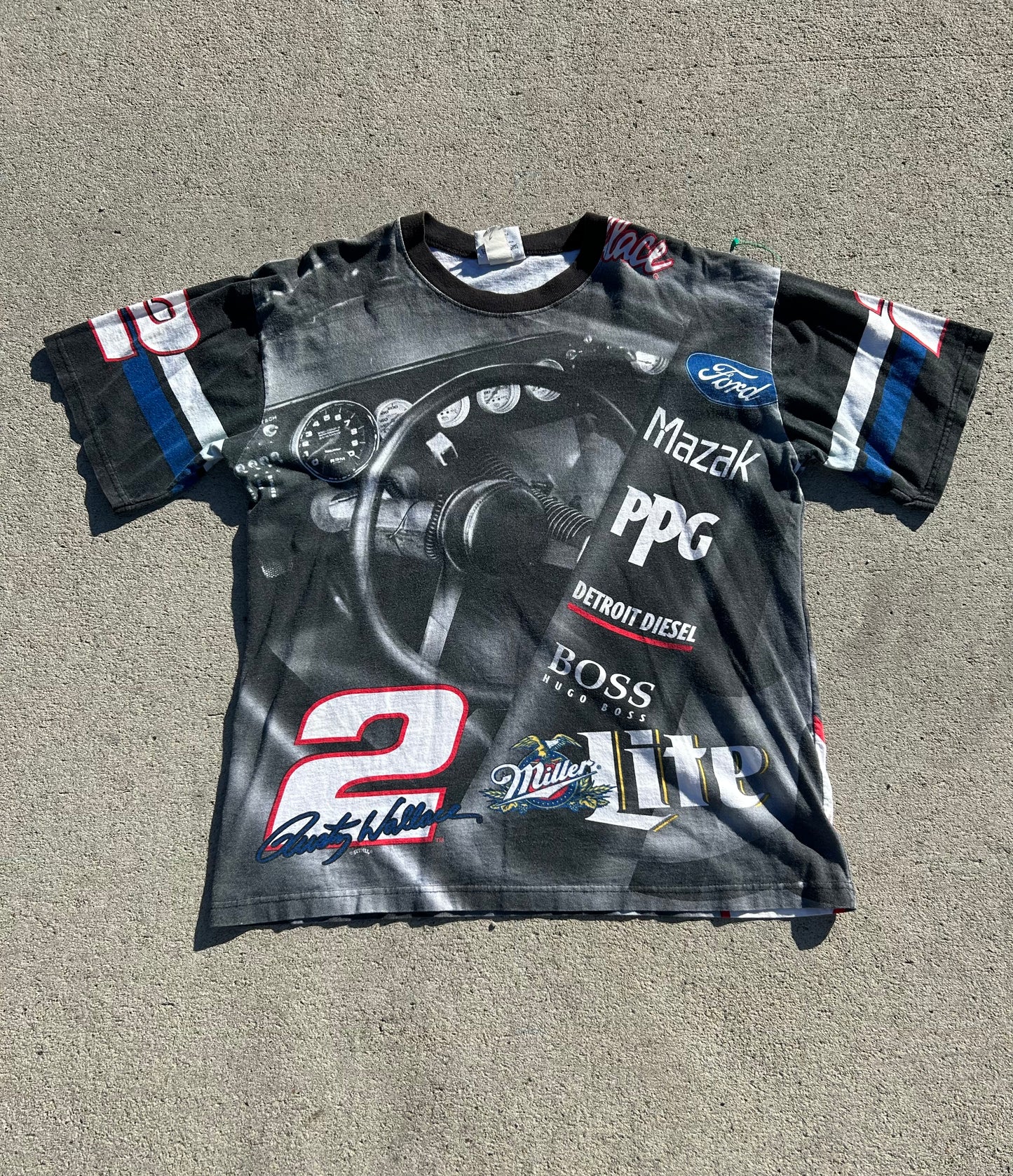 Vintage NASCAR Chase Authentics RUSTY WALLACE All Over Print Tee Size XL