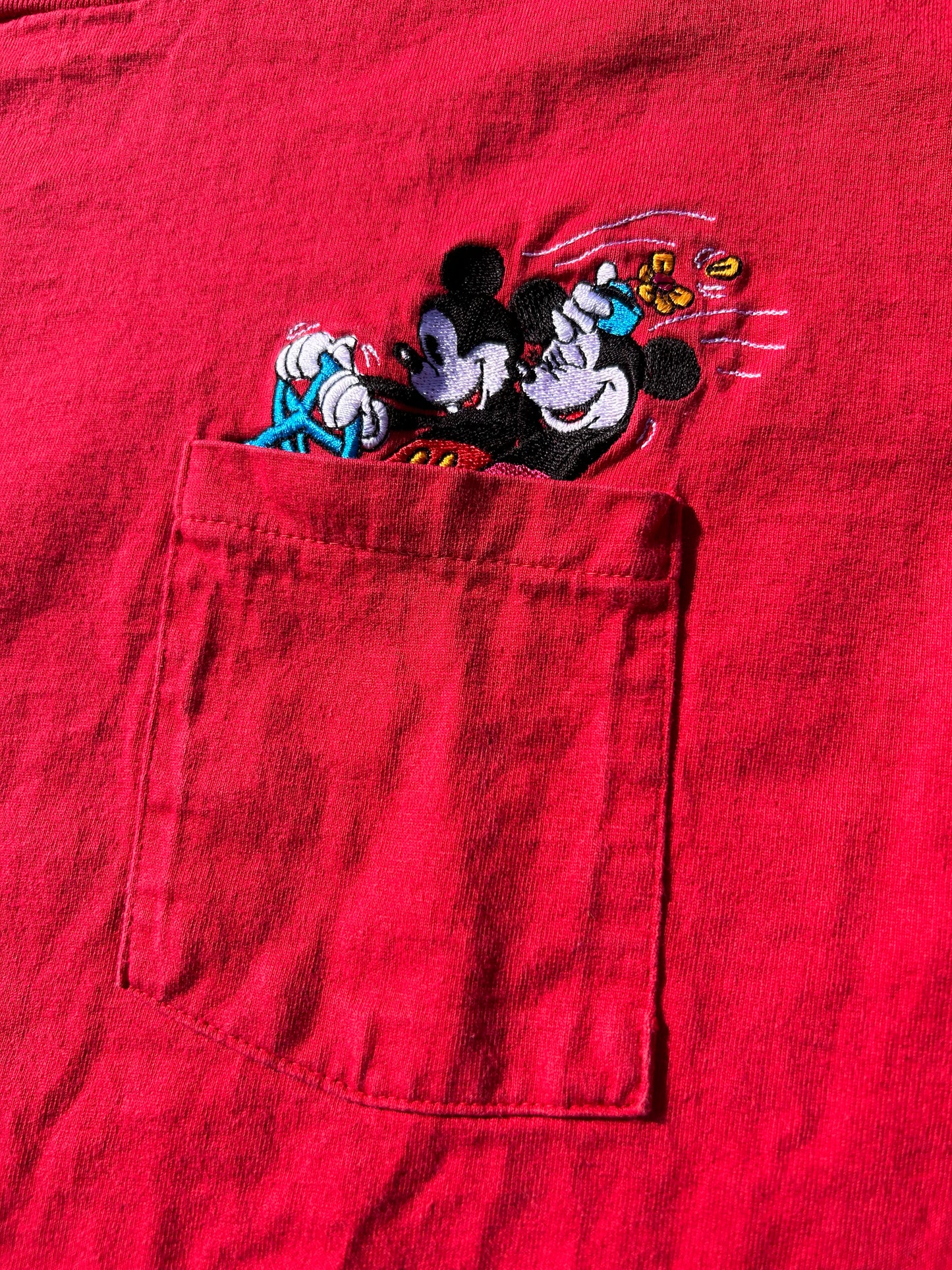 Vintage 90's DISNEY Mickey and Minnie Mouse Embroidered Pocket Tee Size XL