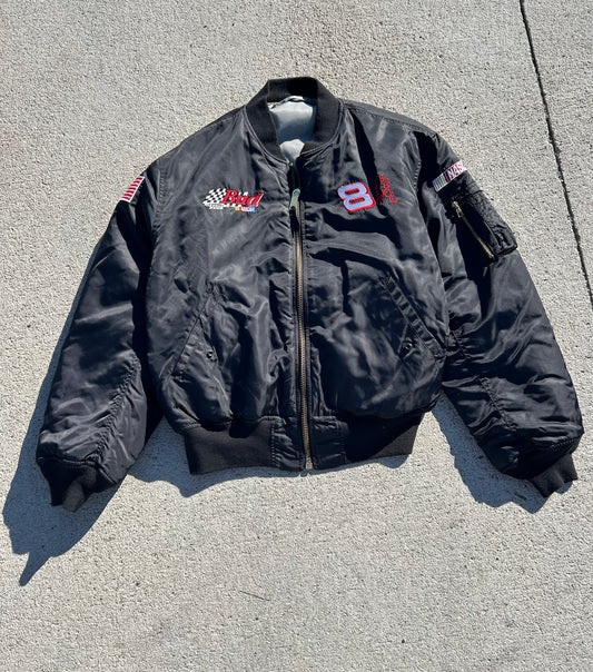 Vintage NASCAR Chase Authentics Dale Earnhardt Jr. Black Bomber Budweiser Racing Jacket Size L