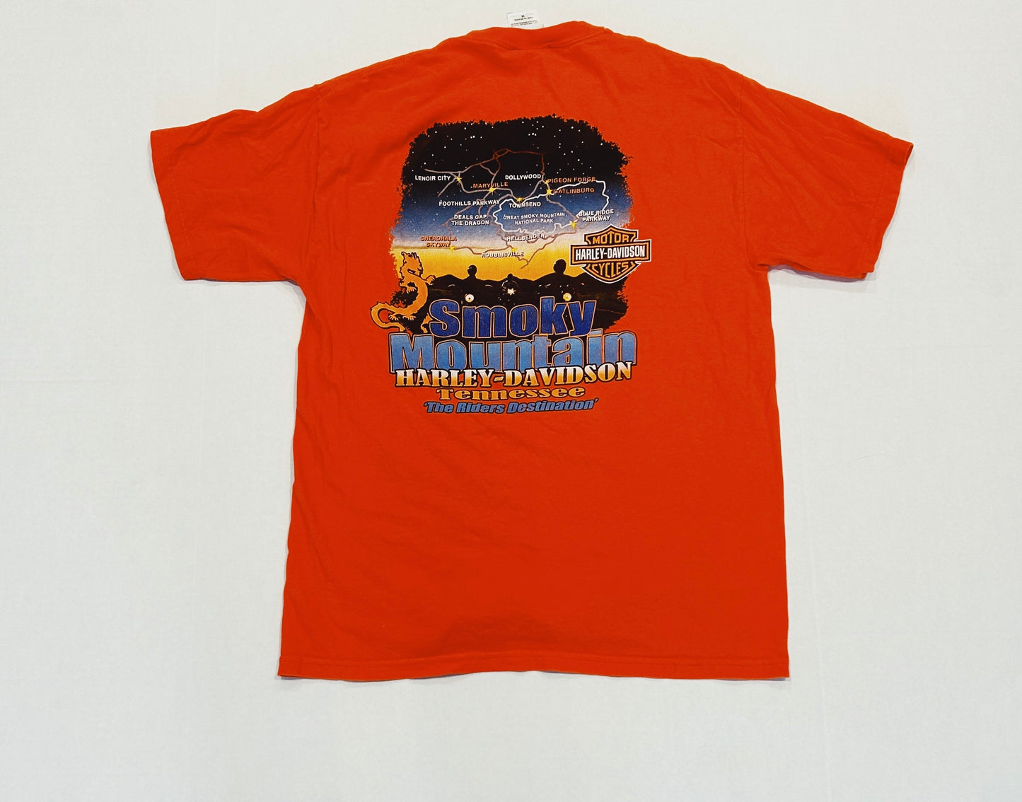 2010 HARLEY DAVIDSON Orange Smoky Mountains Tennessee Graphic Tee Size M