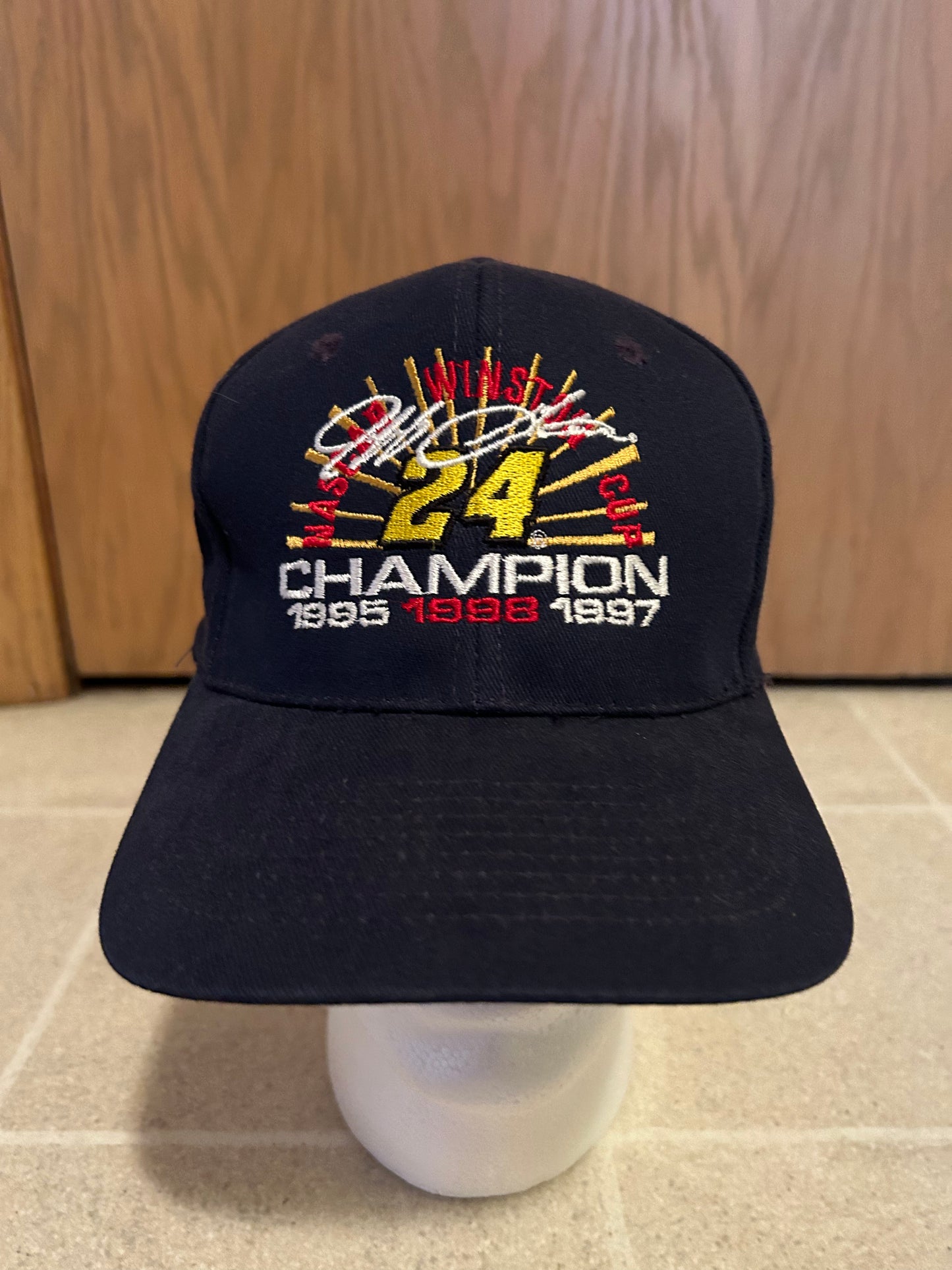 Vintage 90's JEFF GORDON NASCAR Winston Cup 3-Time Champion Adjustable Leather Strap Hat