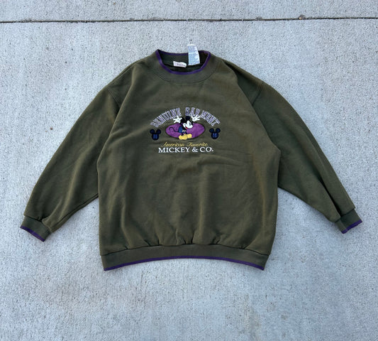 Vintage MICKEY MOUSE & CO Genuine Garment Olive Green W/ Purple Patches Size XL