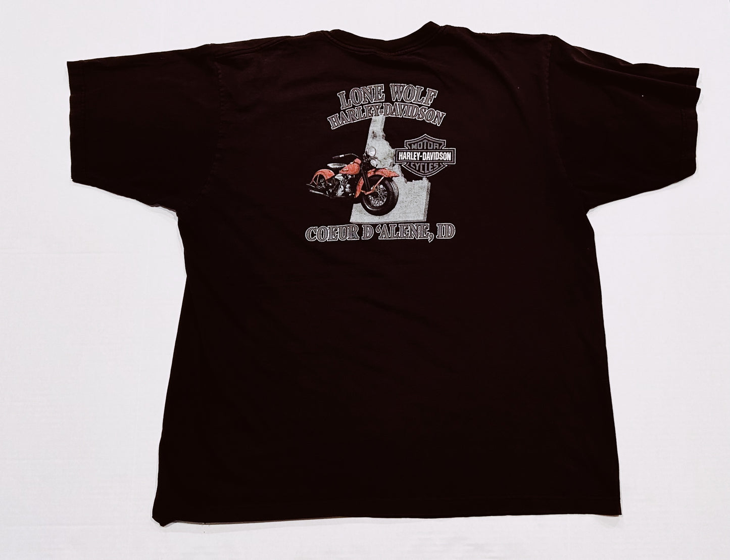 2008 HARLEY DAVIDSON Lone Wolf American Legend Coeur D'Alene Idaho Graphic Tee Size XL