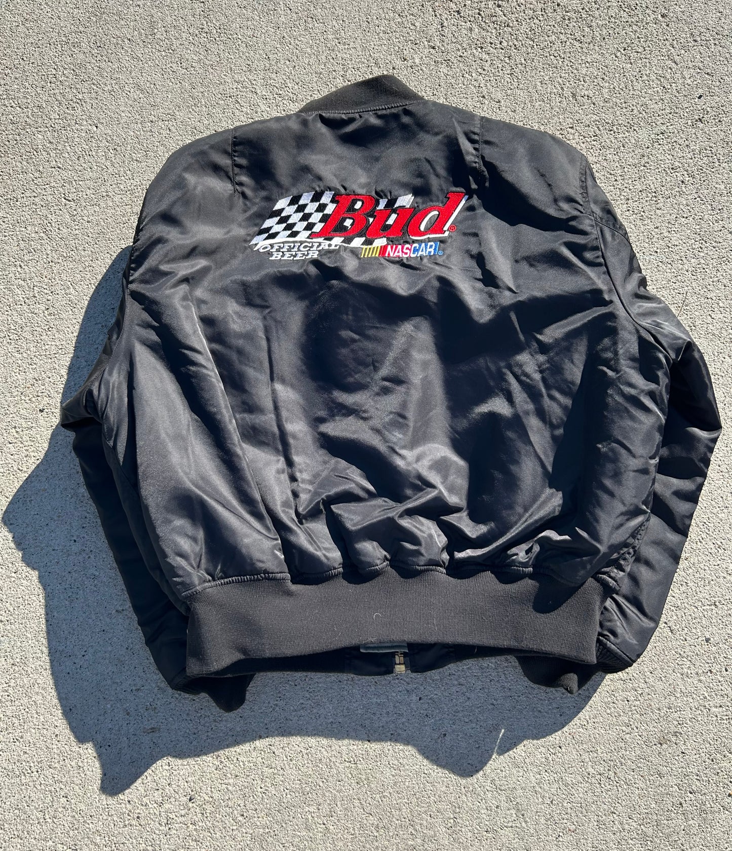 Vintage NASCAR Chase Authentics Dale Earnhardt Jr. Black Bomber Budweiser Racing Jacket Size L