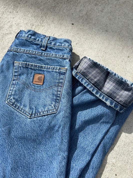 CARHARTT Relaxed Fit Blue Denim Carpenter Flannel Lined Jeans Size 32x32