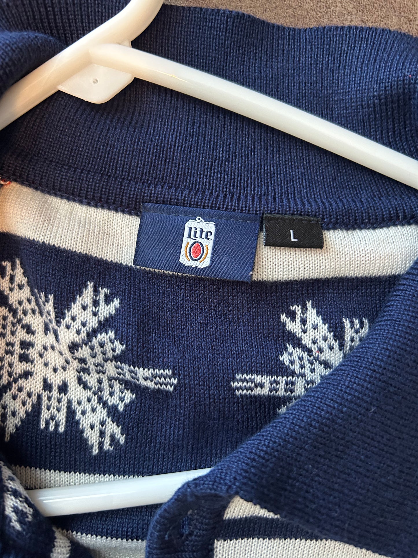 MILLER LITE Beer Christmas Holiday Sweater Polo Size L