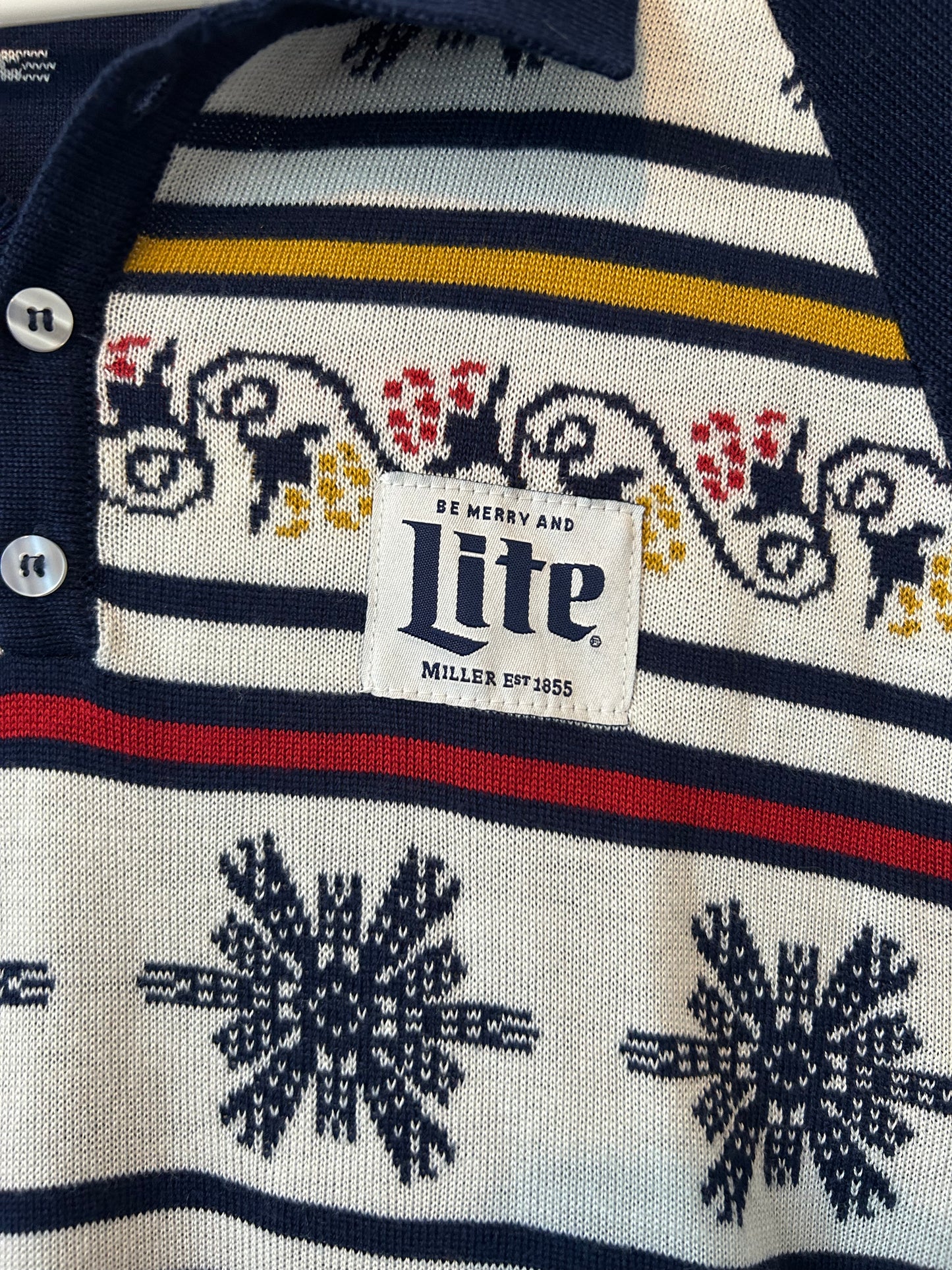 MILLER LITE Beer Christmas Holiday Sweater Polo Size L